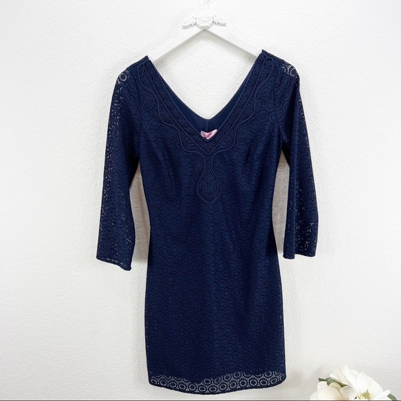 Lilly Pulitzer Alden Lace Tunic Dress Geo Circle Knit Lace Navy Size Small NWT - Picture 2 of 6